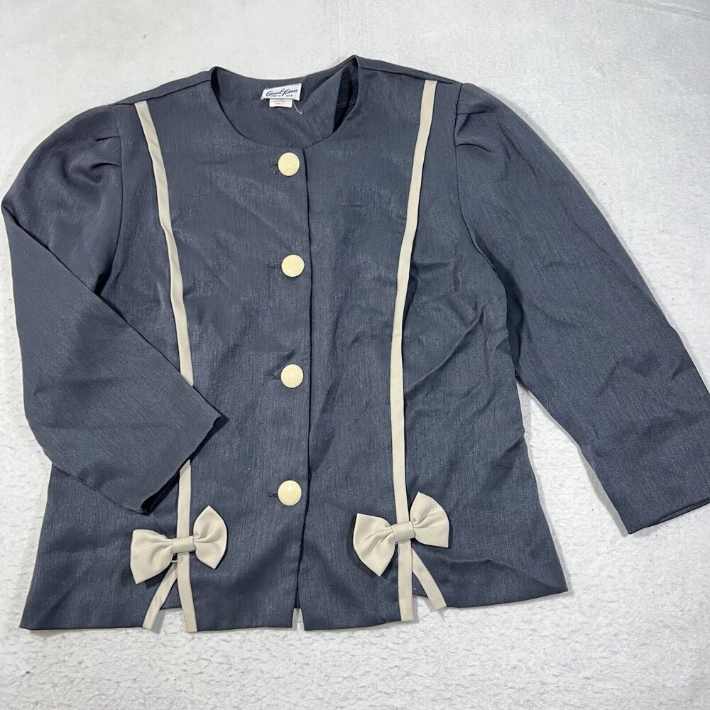 Vintage Good Times Women's 14 Button Front Long Sleeve Top Bowtie Shirt USA
